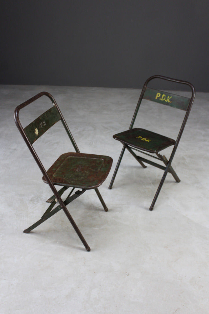 Pair Vintage Green Metal Folding Chairs - Kernow Furniture