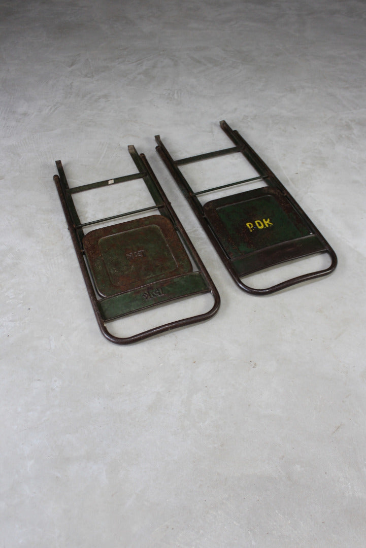 Pair Vintage Green Metal Folding Chairs - Kernow Furniture