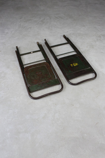 Pair Vintage Green Metal Folding Chairs - Kernow Furniture