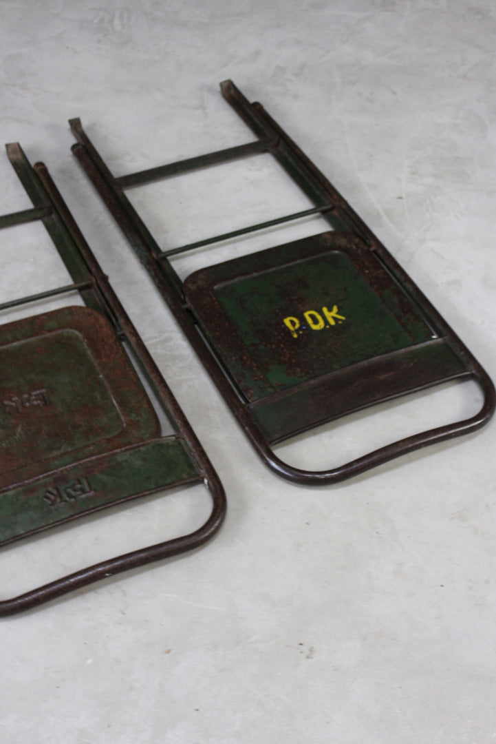 Pair Vintage Green Metal Folding Chairs - Kernow Furniture