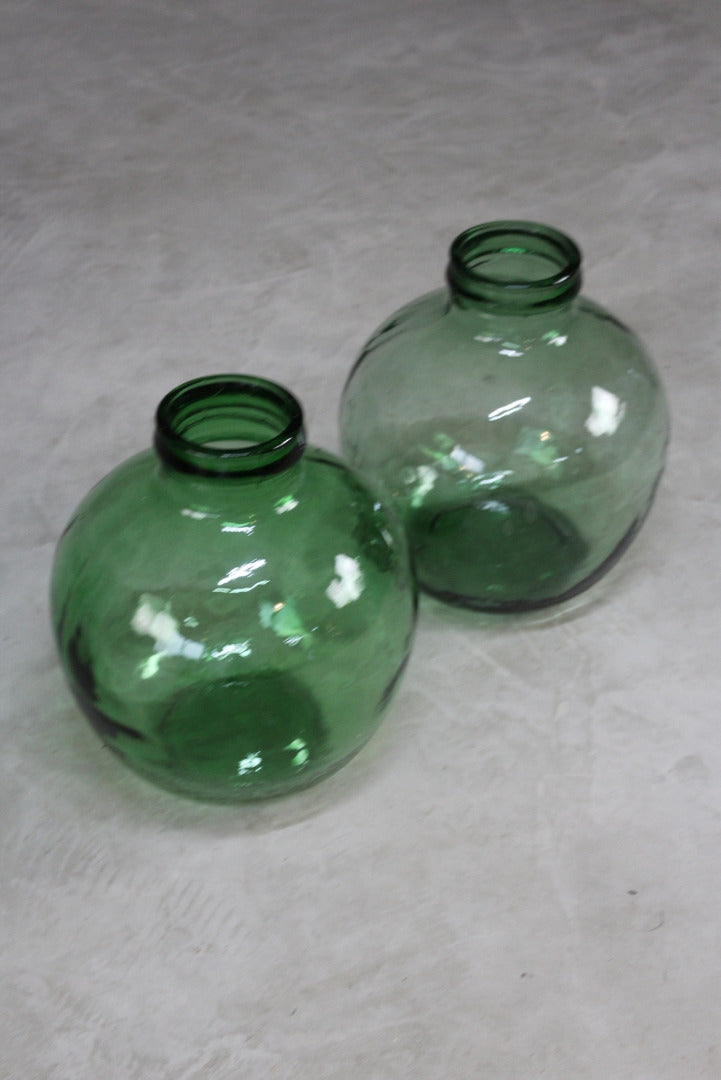 Pair Green French Viresa Carboy Bottle - Kernow Furniture