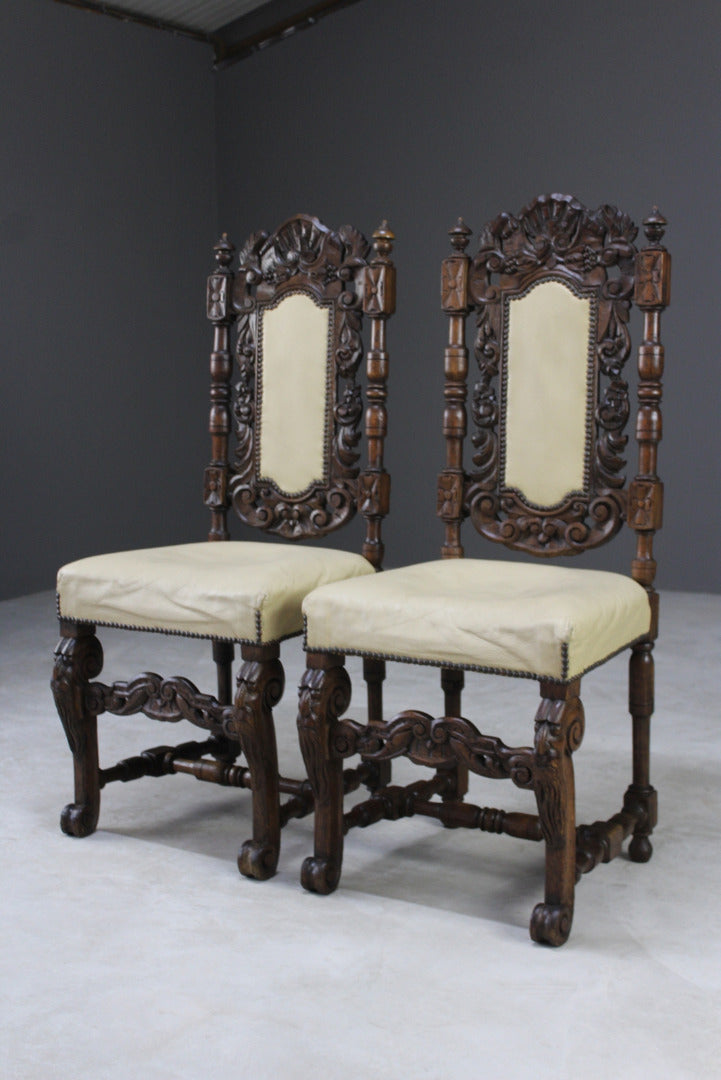 Pair Antique Victorian Carved Side Chairs - Kernow Furniture