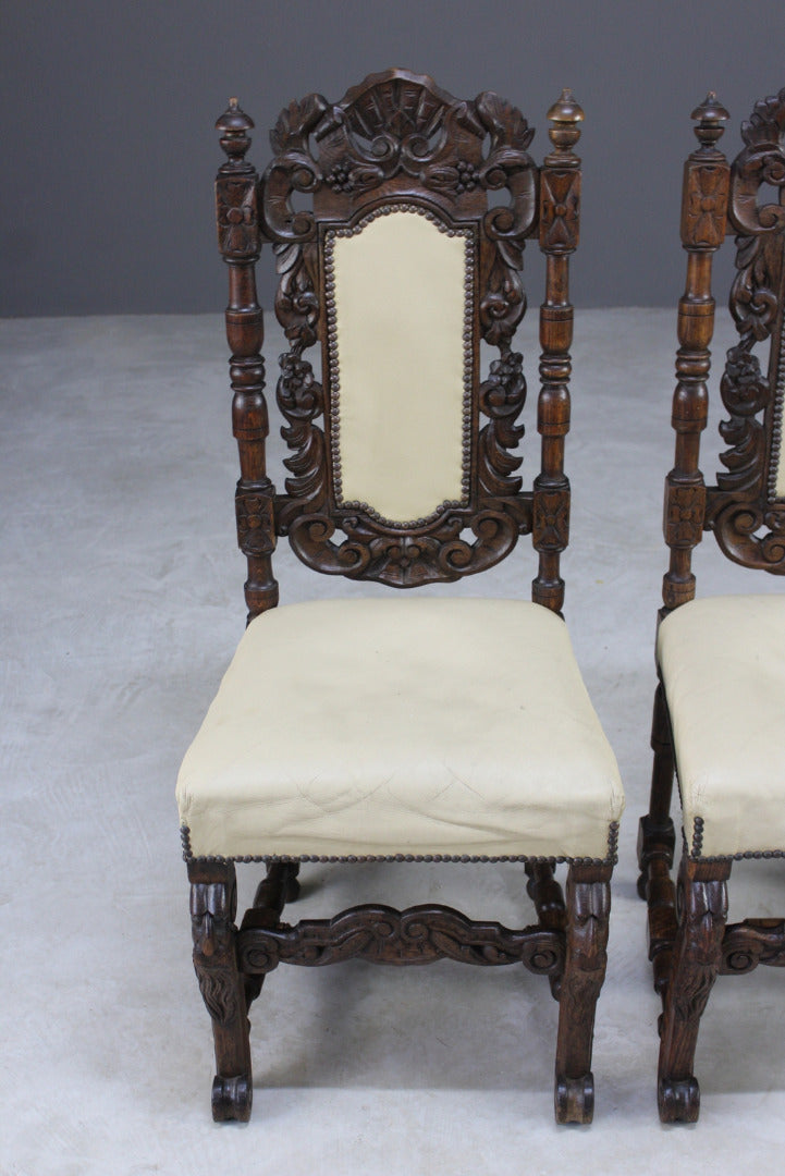 Pair Antique Victorian Carved Side Chairs - Kernow Furniture