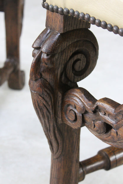 Pair Antique Victorian Carved Side Chairs - Kernow Furniture