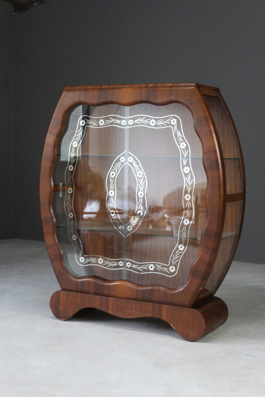 Vintage 1950s Walnut Display Cabinet - Kernow Furniture