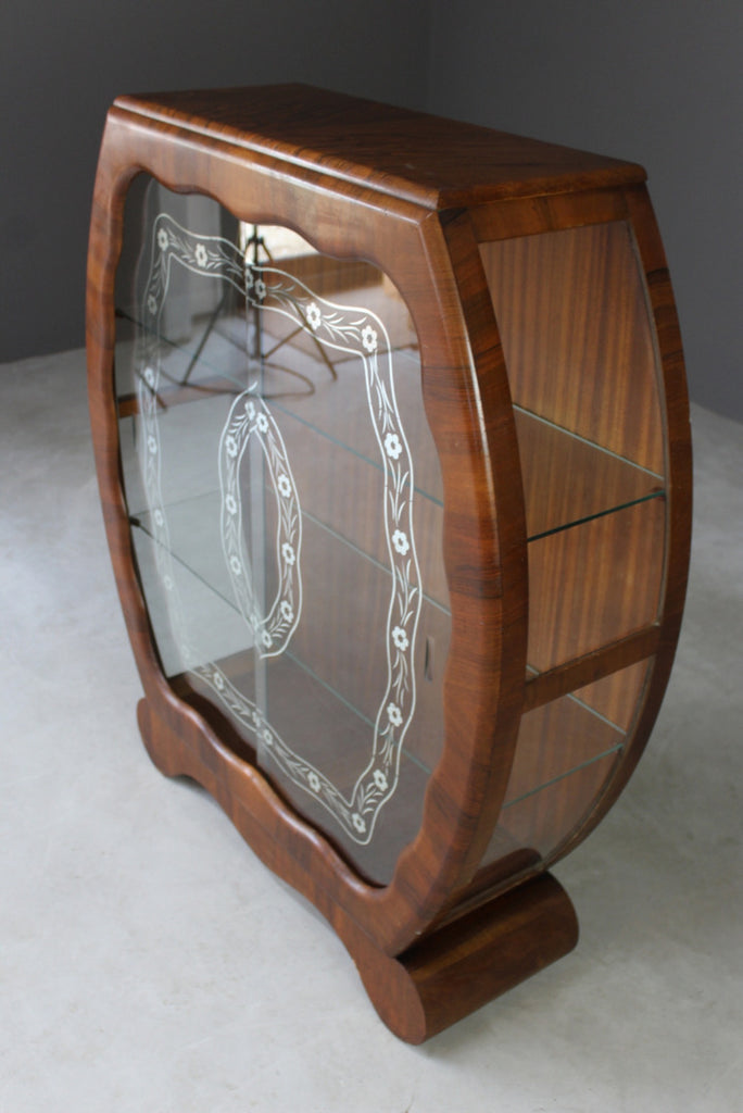 Vintage 1950s Walnut Display Cabinet - Kernow Furniture
