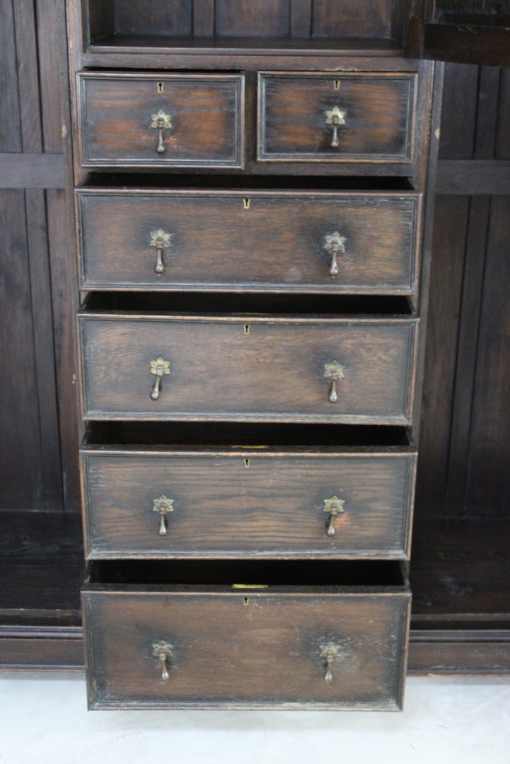 Large 1920s Dark Oak Triple Wardrobe - Kernow Furniture