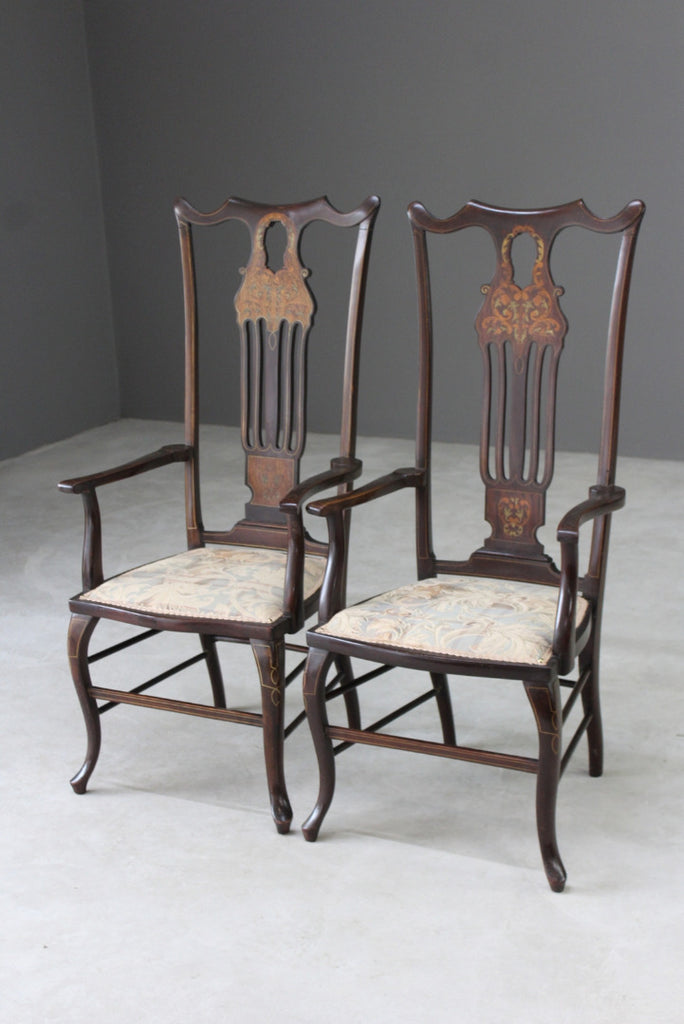Pair Antique Victorian Inlaid Armchairs - Kernow Furniture