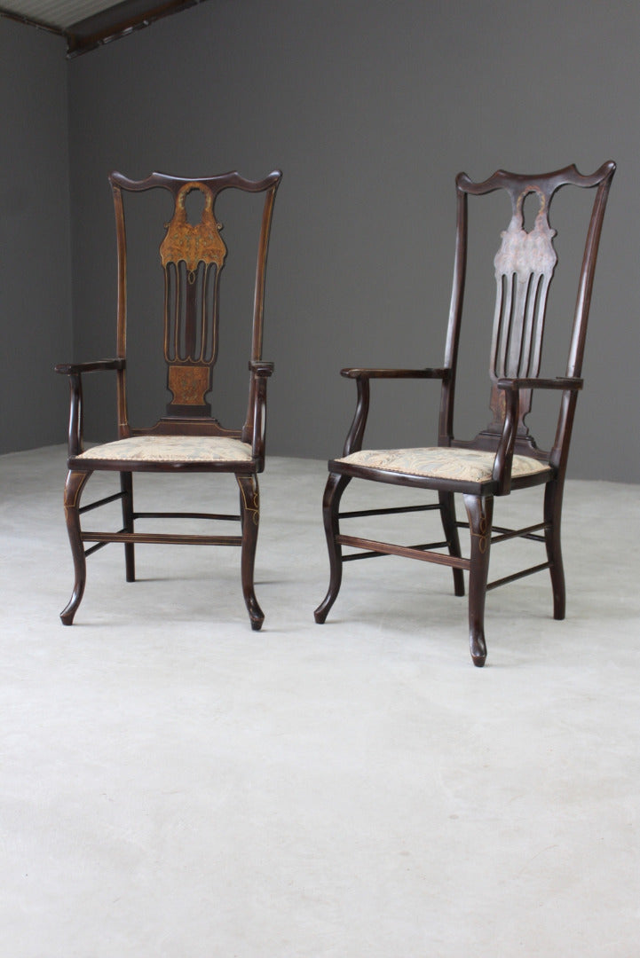 Pair Antique Victorian Inlaid Armchairs - Kernow Furniture