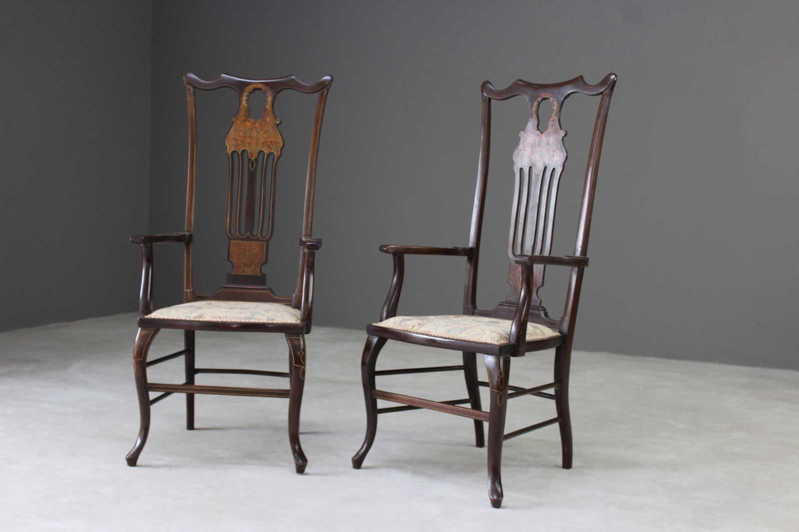 Pair Antique Victorian Inlaid Armchairs - Kernow Furniture