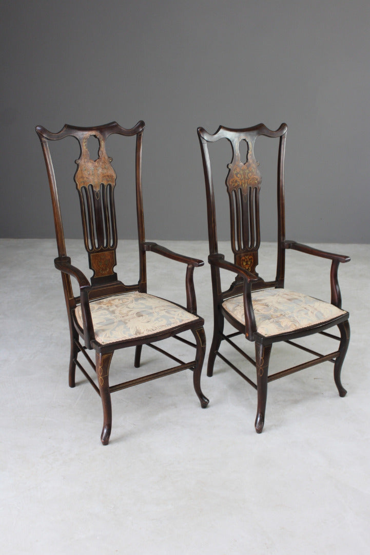 Pair Antique Victorian Inlaid Armchairs - Kernow Furniture