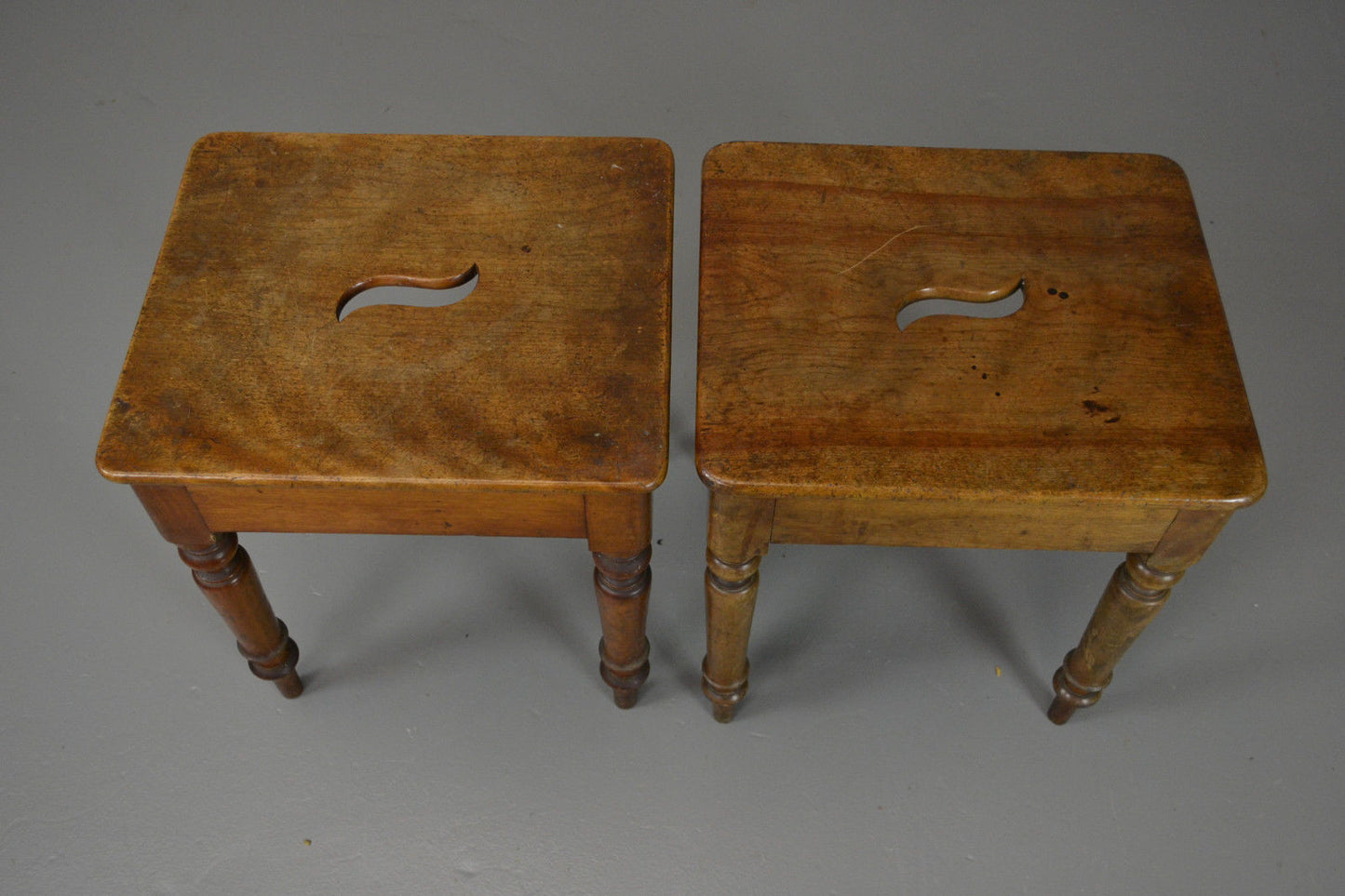 Pair Antique 19th Century Mahogany Short Stools - Kernow Furniture