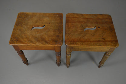 Pair Antique 19th Century Mahogany Short Stools - Kernow Furniture