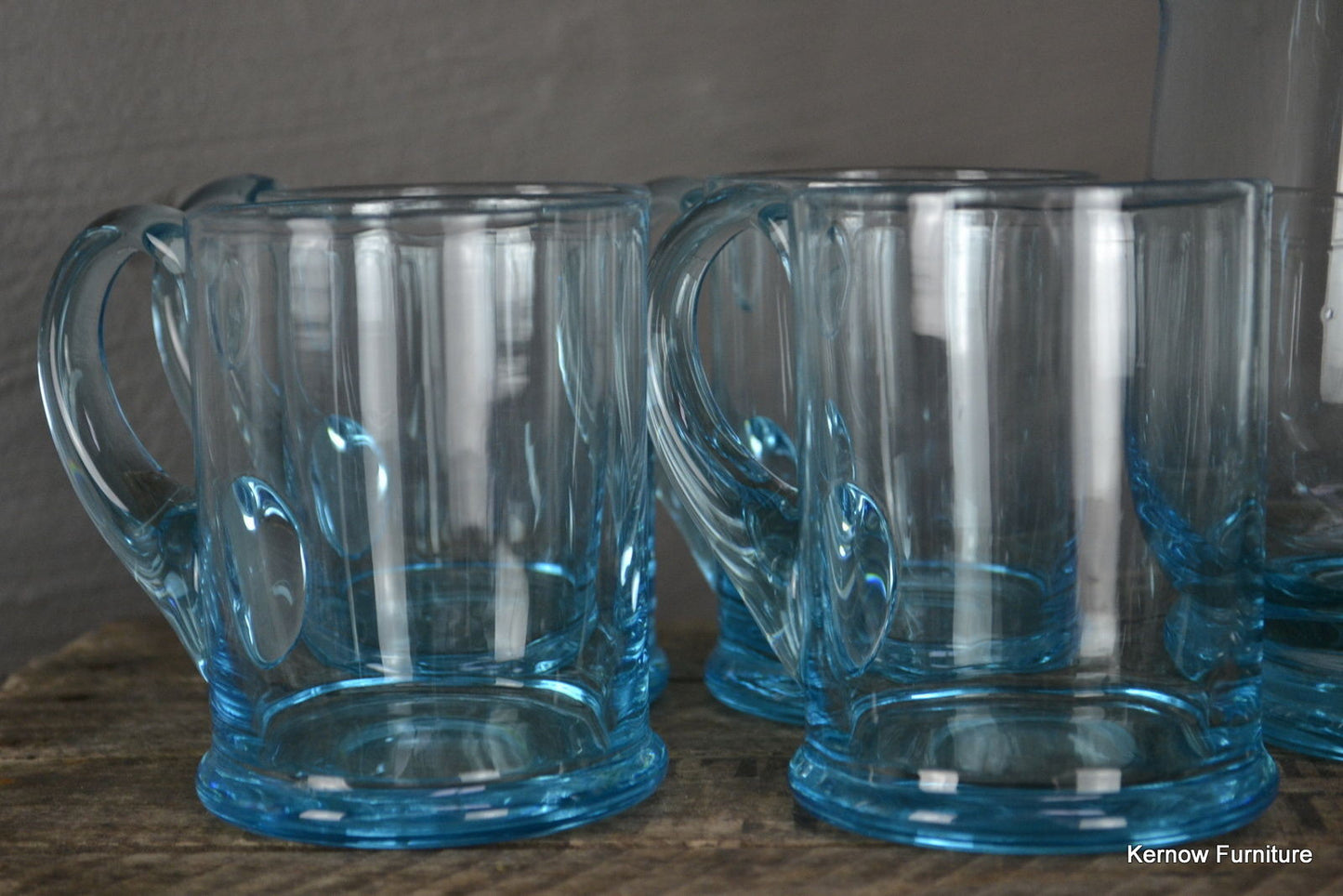 4 Blue Glass Mugs & Jug - Kernow Furniture