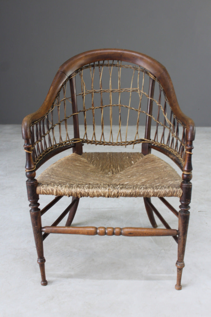 Antique Walnut Rustic Cane Chair - Kernow Furniture