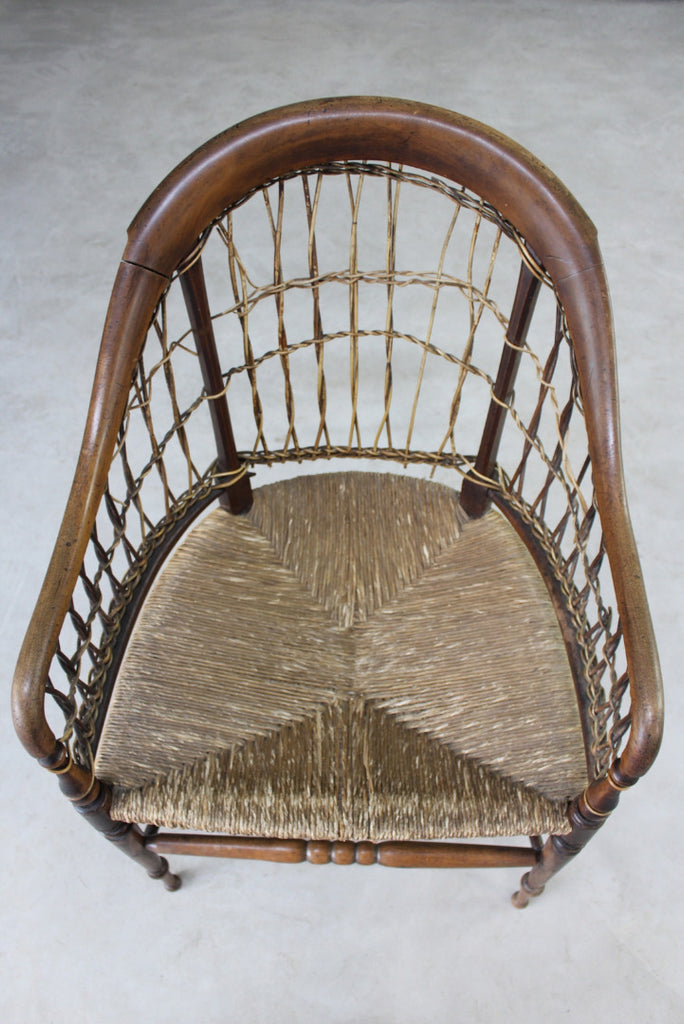 Antique Walnut Rustic Cane Chair - Kernow Furniture
