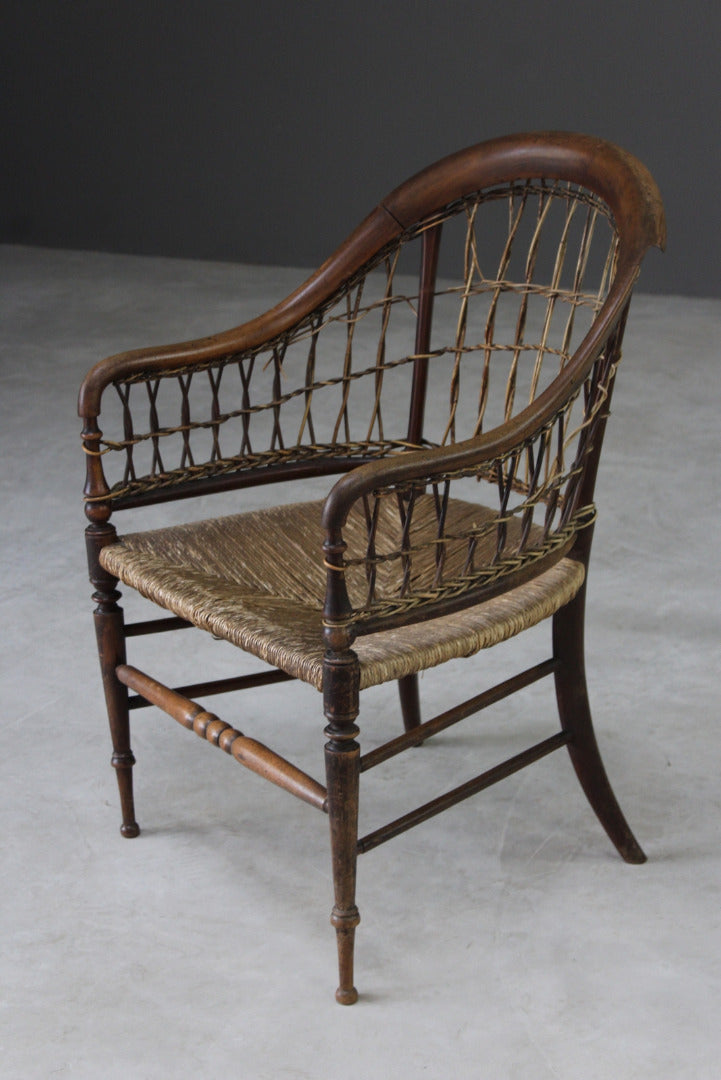 Antique Walnut Rustic Cane Chair - Kernow Furniture