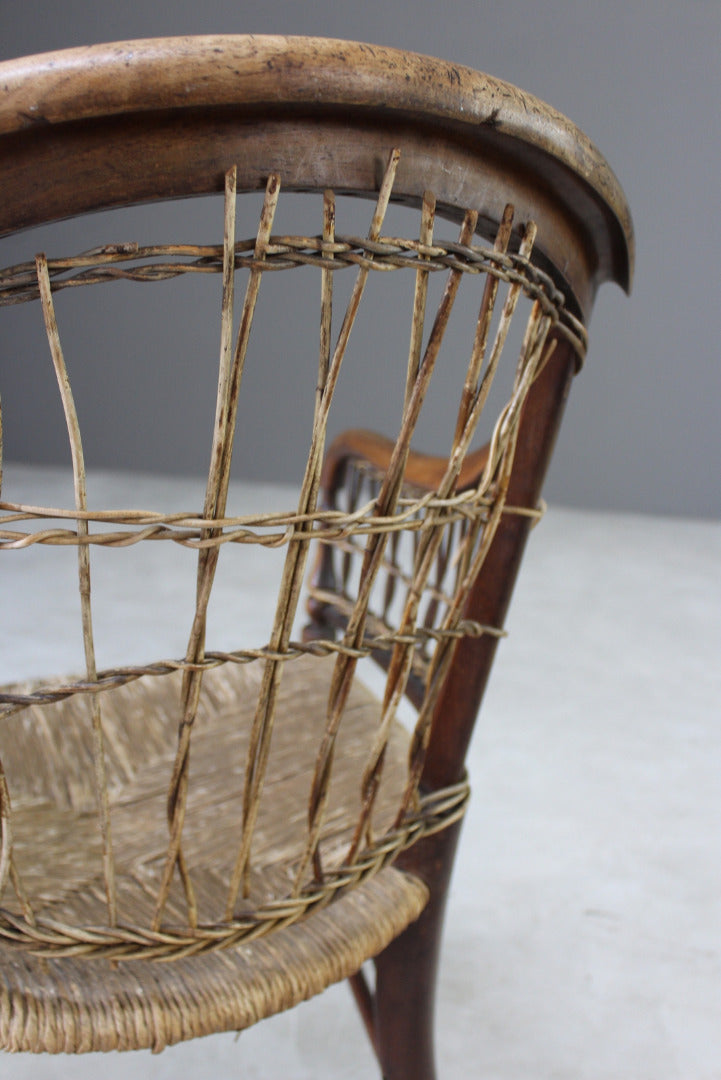 Antique Walnut Rustic Cane Chair - Kernow Furniture