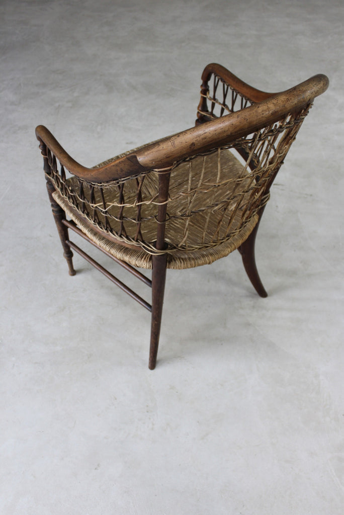 Antique Walnut Rustic Cane Chair - Kernow Furniture