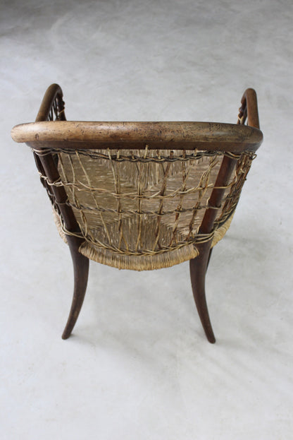 Antique Walnut Rustic Cane Chair - Kernow Furniture