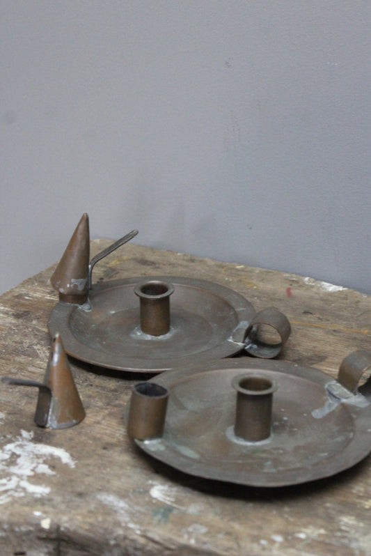 Pair Copper Candle Holders - Kernow Furniture