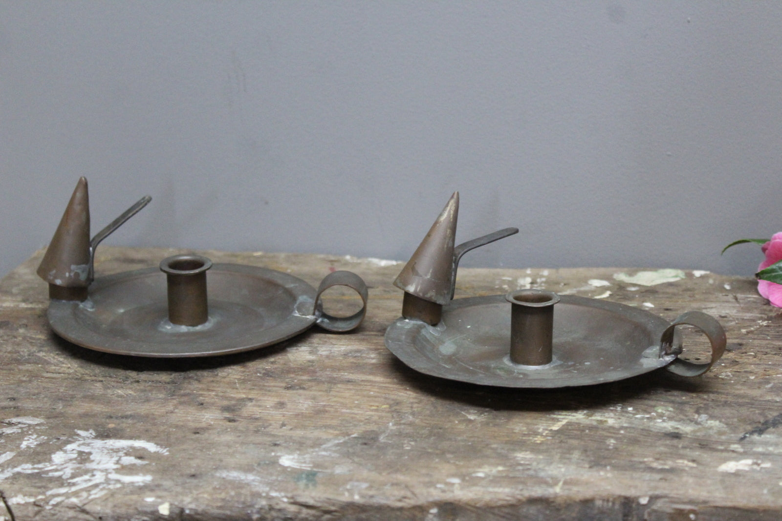 Pair Copper Candle Holders - Kernow Furniture
