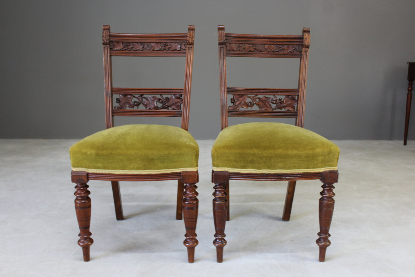 Pair Victorian Walnut Dining Chairs - Kernow Furniture
