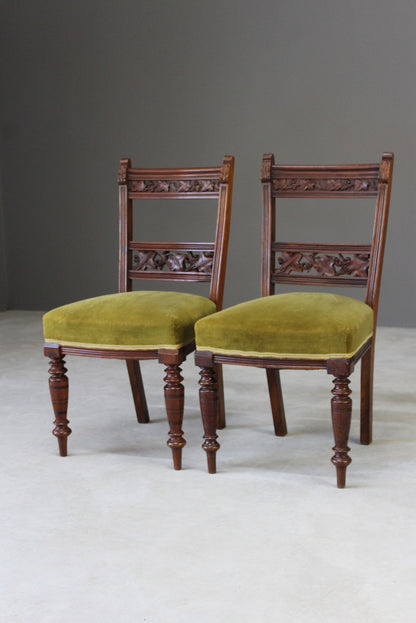 Pair Victorian Walnut Dining Chairs - Kernow Furniture