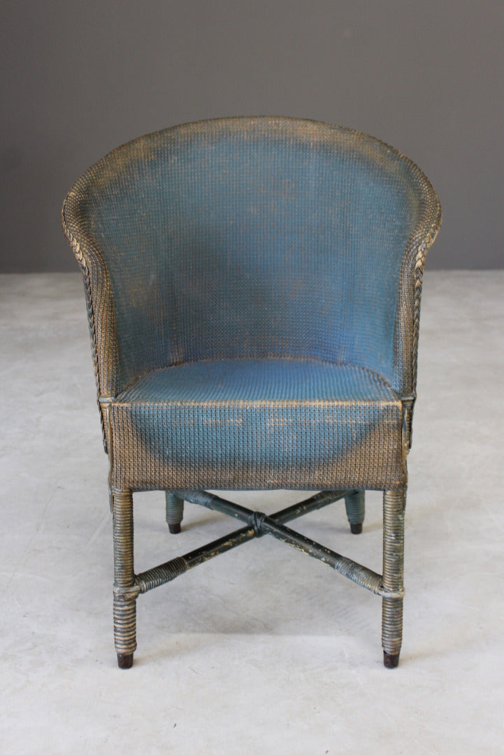 Vintage Blue Wicker Bedroom Chair - Kernow Furniture