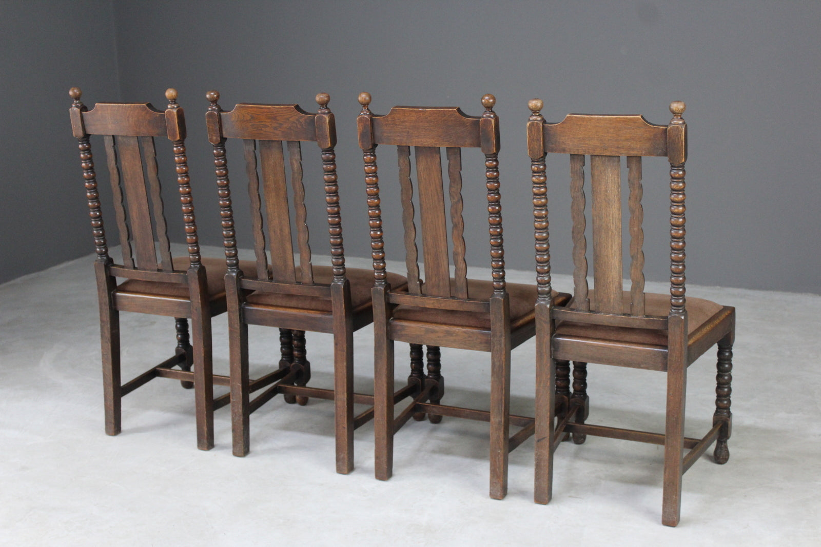 Set 4 Oak Barley Twist Dining Chairs - Kernow Furniture