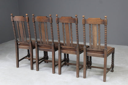 Set 4 Oak Barley Twist Dining Chairs - Kernow Furniture