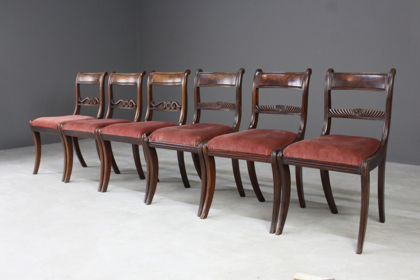 Set 6 Antique Bar Back Dining Chairs - Kernow Furniture