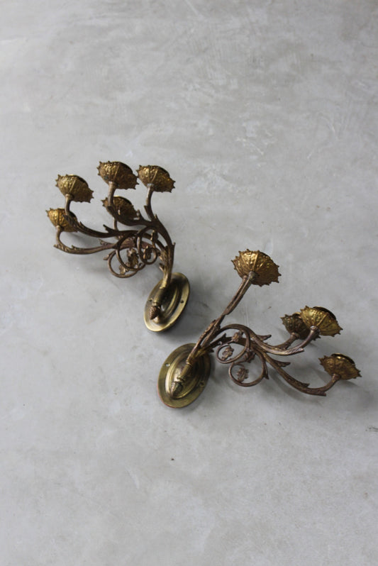 Pair Gilt Wall Sconce - Kernow Furniture