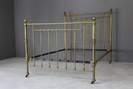 Antique Double Brass Bed Frame Bedstead - Kernow Furniture