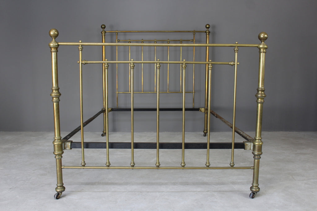Antique Double Brass Bed Frame Bedstead - Kernow Furniture