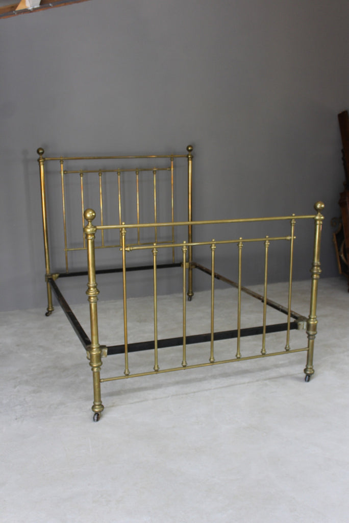 Antique Double Brass Bed Frame Bedstead - Kernow Furniture