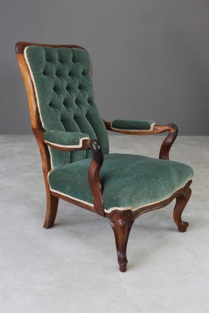 Antique Rosewood Upholstered Armchair - Kernow Furniture