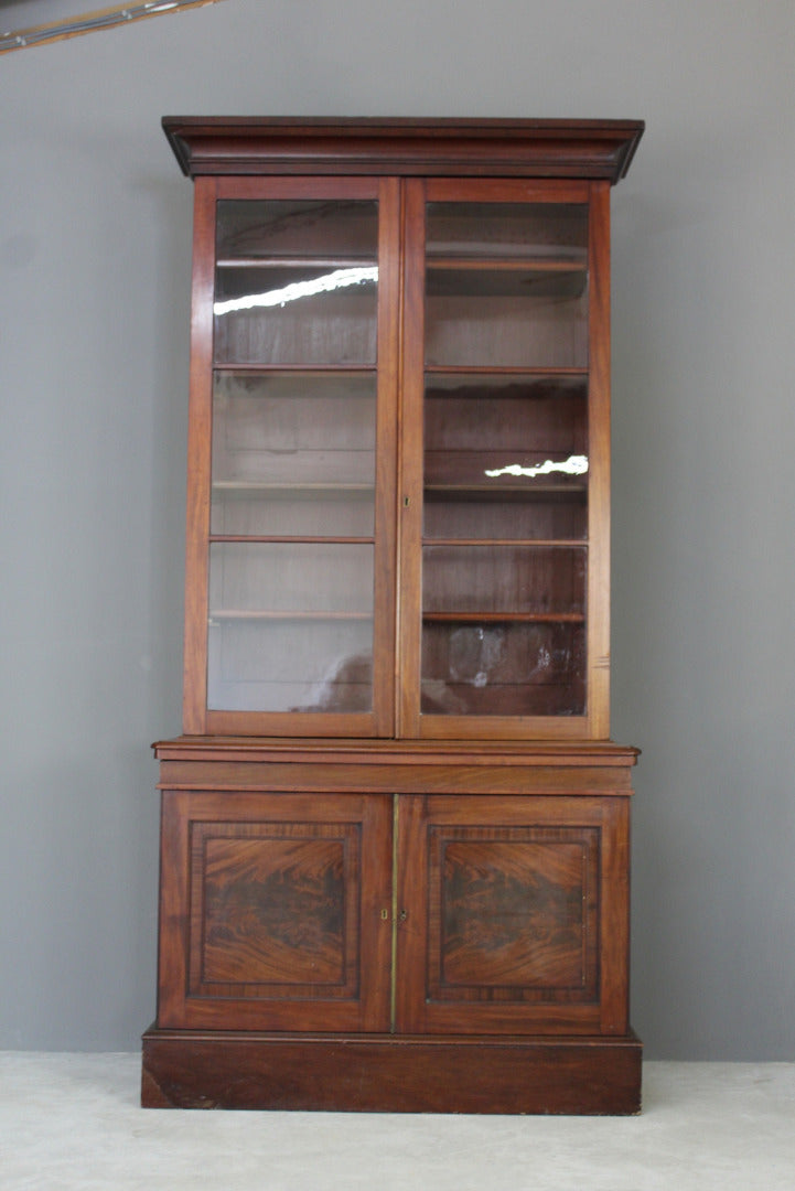 Antique Mahogany Glazed Bookcase - Kernow Furniture