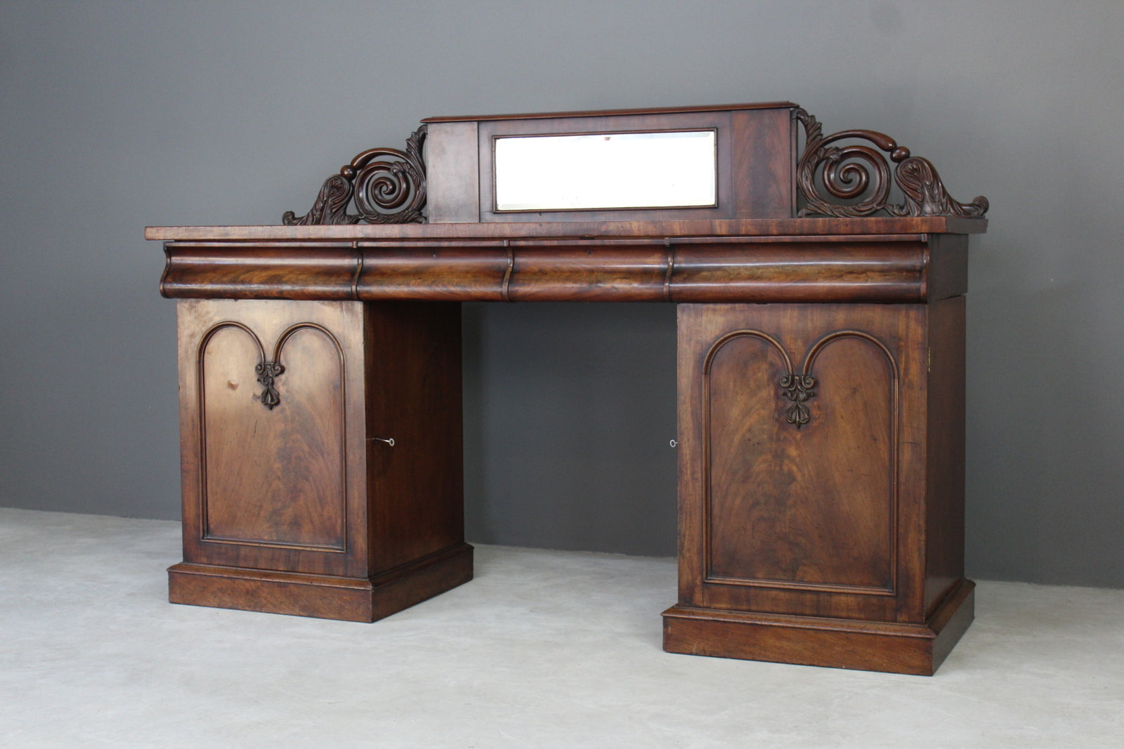 Antique Victorian Mahogany Twin Pedestal Sideboard - Kernow Furniture