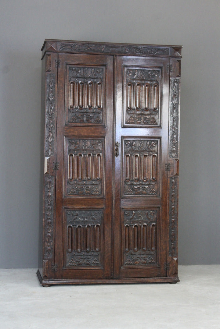 Jacobean Style Dark Oak Wardrobe - Kernow Furniture