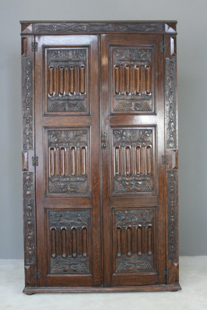 Jacobean Style Dark Oak Wardrobe - Kernow Furniture