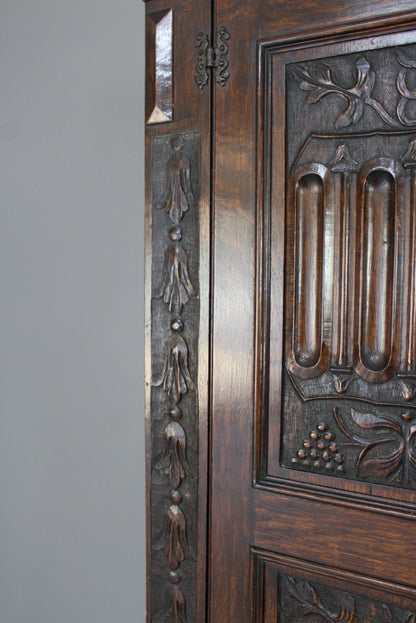 Jacobean Style Dark Oak Wardrobe - Kernow Furniture