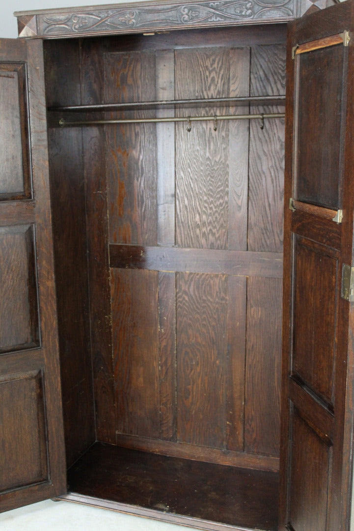 Jacobean Style Dark Oak Wardrobe - Kernow Furniture