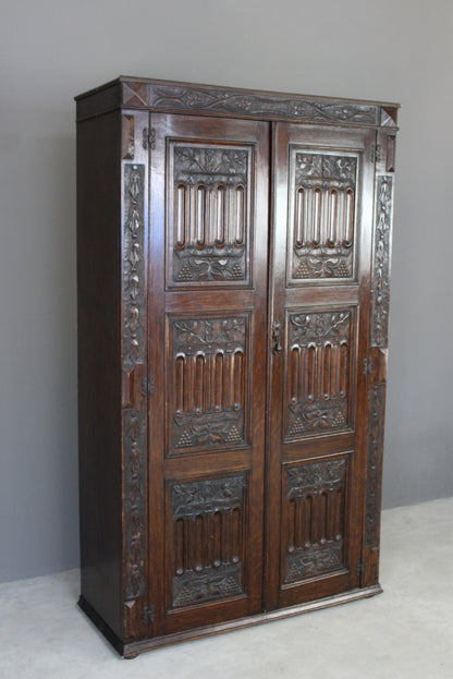 Jacobean Style Dark Oak Wardrobe - Kernow Furniture