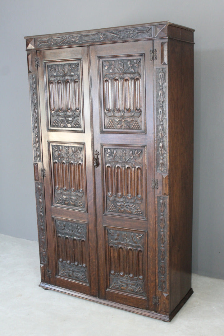 Jacobean Style Dark Oak Wardrobe - Kernow Furniture