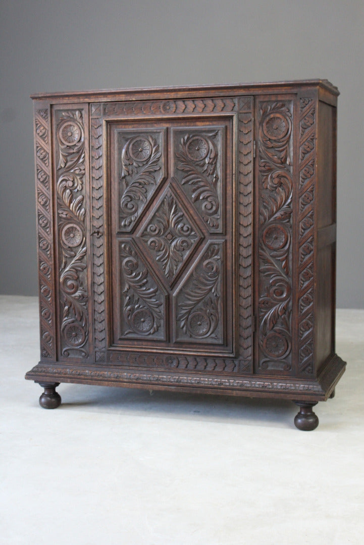 Antique Carved Oak Cupboard - Kernow Furniture