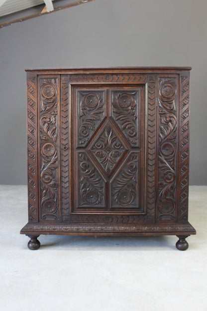 Antique Carved Oak Cupboard - Kernow Furniture