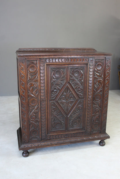 Antique Carved Oak Cupboard - Kernow Furniture