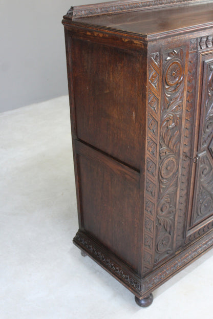 Antique Carved Oak Cupboard - Kernow Furniture