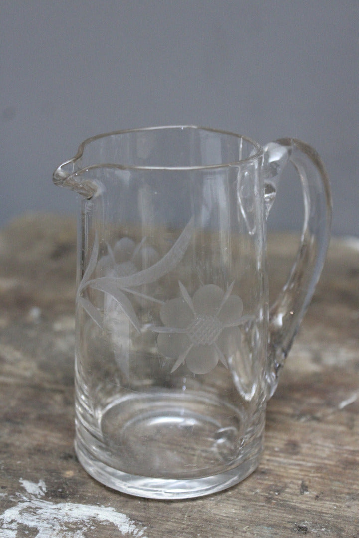 Vintage Etched Glass Jug & Stemmed Bowl - Kernow Furniture